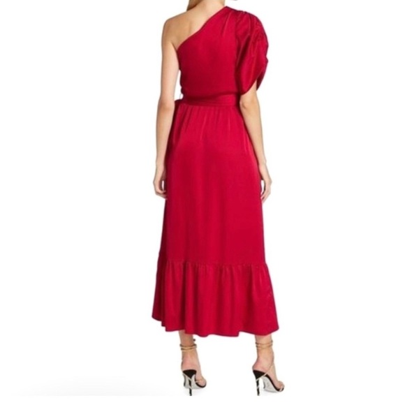AMUR Red Topanga One-Shoulder Faux Wrap Sexy Cocktail Evening Holiday Dress Sz 2 - Picture 10 of 16